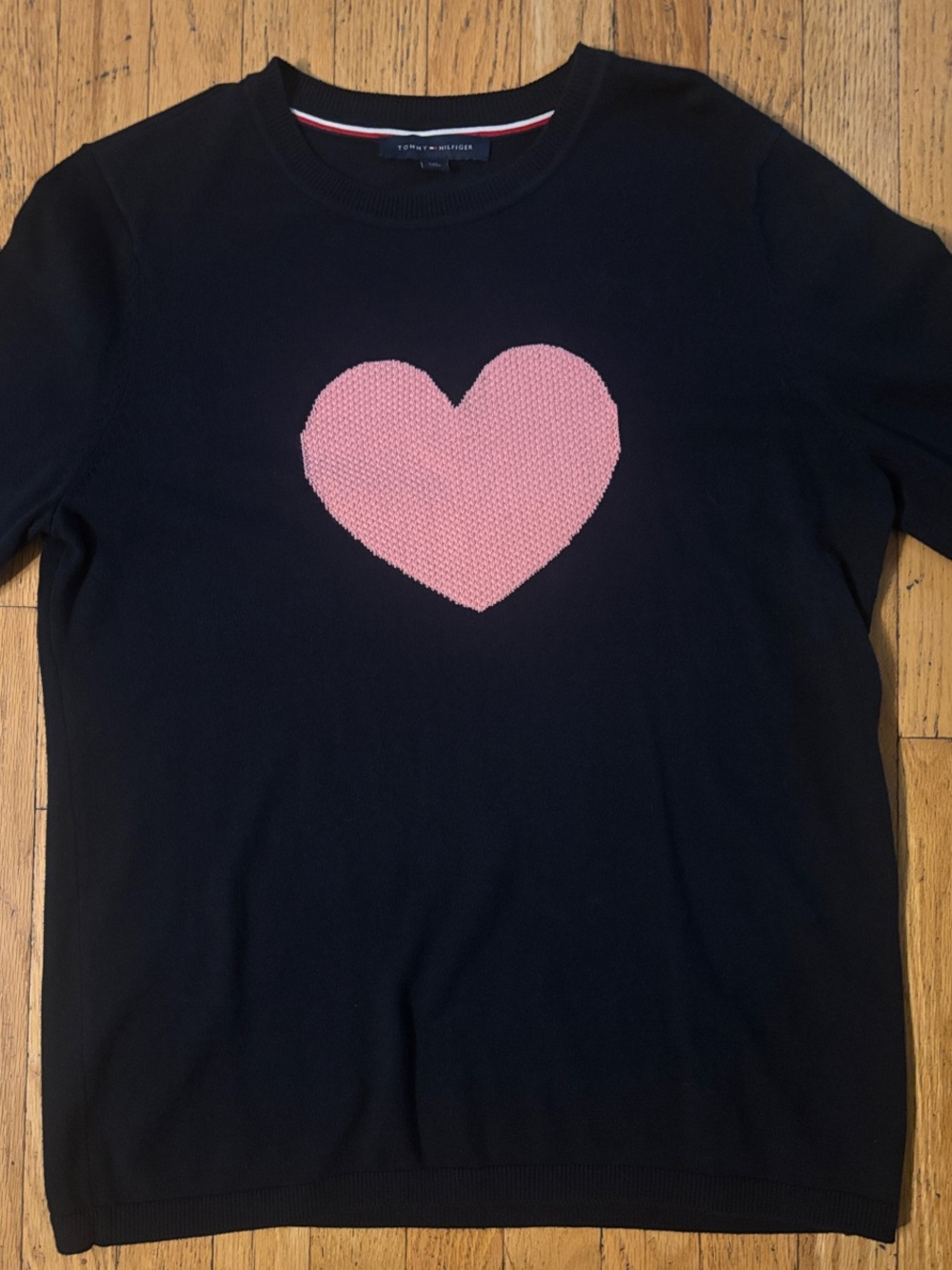 Tommy Hilfiger Women’s Heart Intarsia Knit Crewneck Sweater - Navy Blue - Large